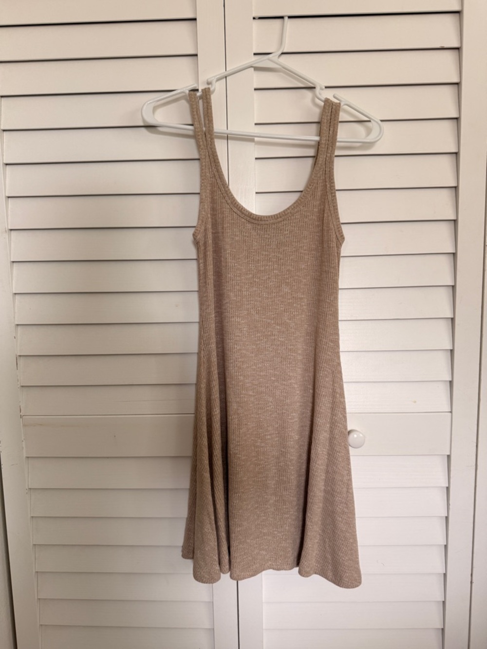 Forever 21 Beige Ribbed Scoop Neck Mini Dress